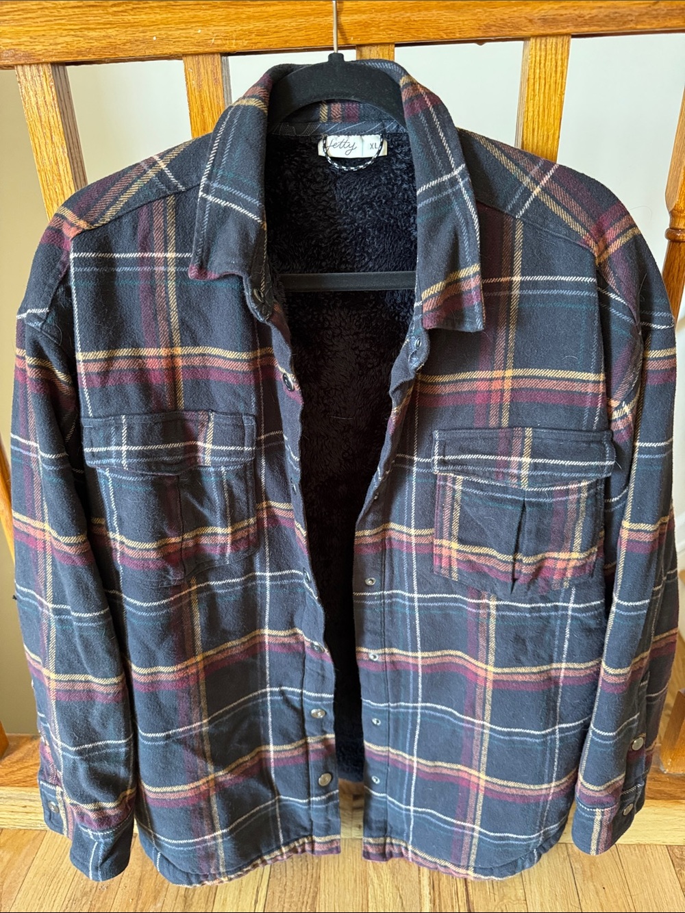 JETTY Women's Blue Plaid Lightweight Shirt Jacket with Sherpa Lining XL